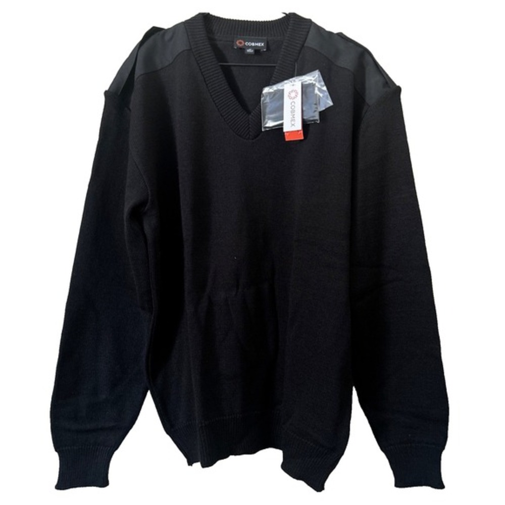 NWT COBMEX‎ RN137452 CA34402 V NECK RIB COMMANDO SWEATER BLACK L 100% ACRYLIC
